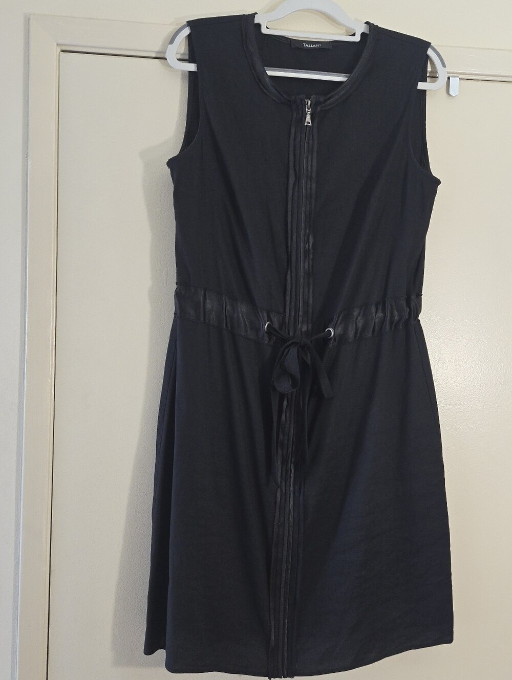 Tahari Sleeveless Black Zip-Front Drawstring Dress